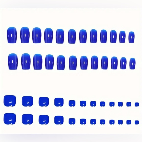 48-Piece Chic Blue Press-On Nails & Toenails Set - Glossy Short Square - Picture 2 of 4